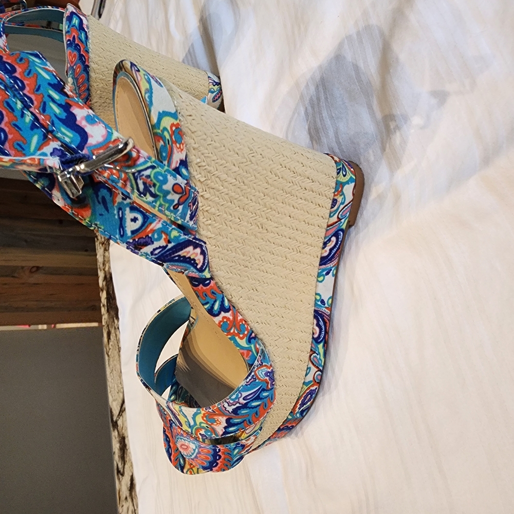 Vibrant Floral Wedge Shoes with Colorful Straps